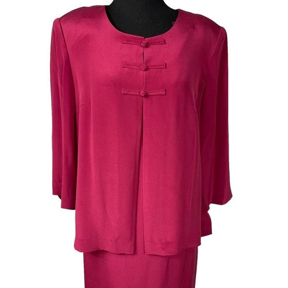 Talbots Pure Silk 2 Piece Wine Jacket and Sleeveless Sheath Maxi Dress S… - Picture 3 of 15